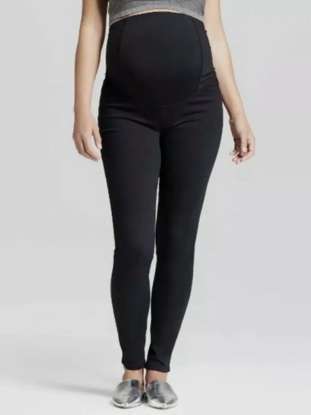 Maternity Black Overbump Jeggings With Crossover Panel In The Back